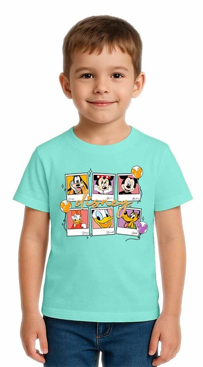 Unisex Disney Baskılı Çocuk Tişört pamuklu penye kumaş