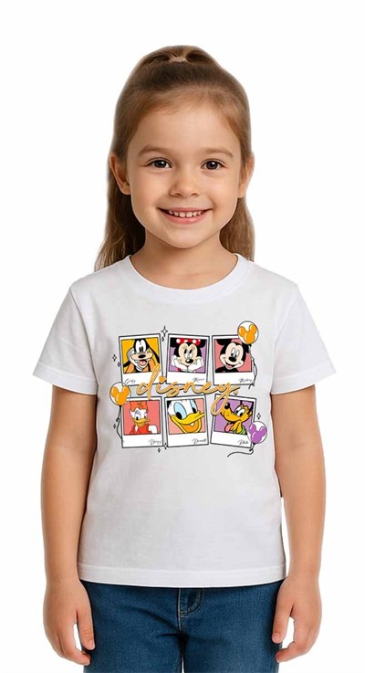Unisex Disney Baskılı Çocuk Tişört pamuklu penye kumaş