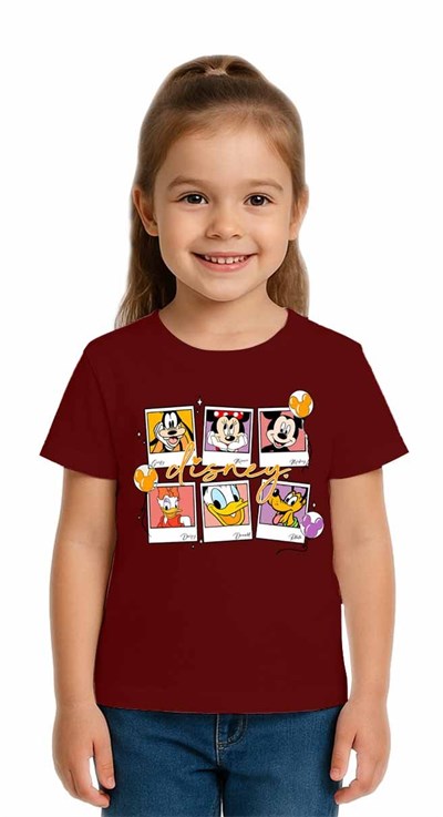 Unisex Disney Baskılı Çocuk Tişört pamuklu penye kumaş