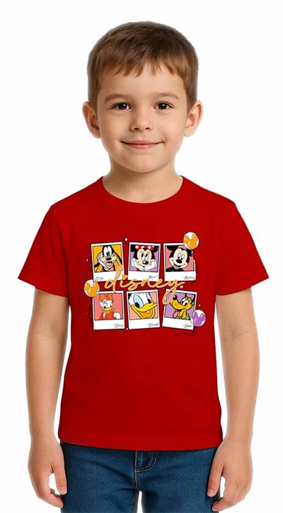 Unisex Disney Baskılı Çocuk Tişört pamuklu penye kumaş