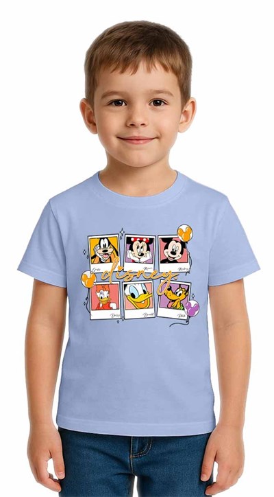 Unisex Disney Baskılı Çocuk Tişört pamuklu penye kumaş