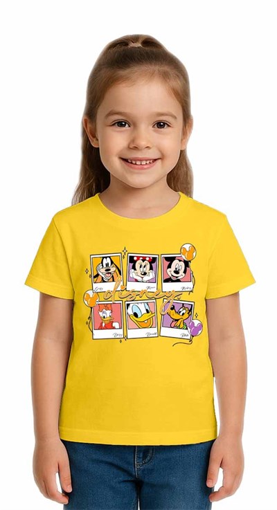 Unisex Disney Baskılı Çocuk Tişört pamuklu penye kumaş