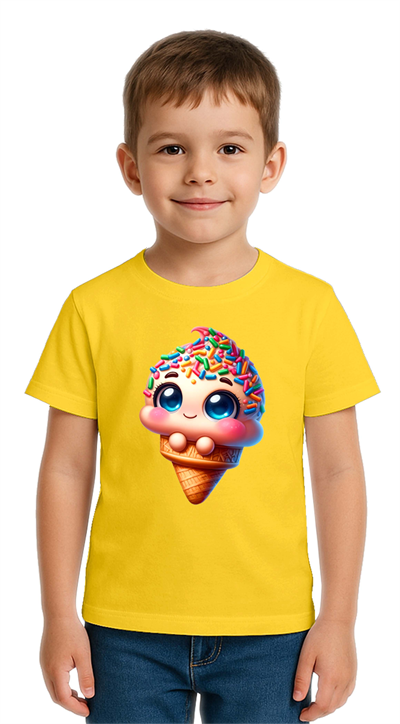 Unisex Dondurma Ice Cream Baskılı Çocuk Tişört pamuklu penye kumaş