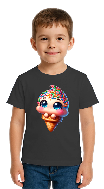 Unisex Dondurma Ice Cream Baskılı Çocuk Tişört pamuklu penye kumaş