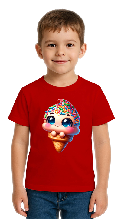 Unisex Dondurma Ice Cream Baskılı Çocuk Tişört pamuklu penye kumaş