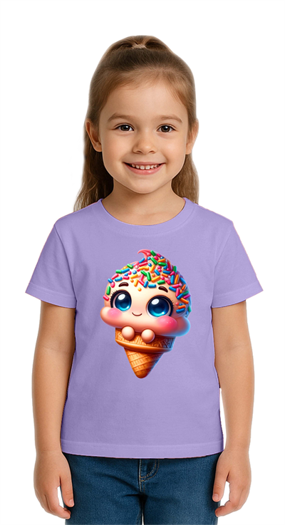 Unisex Dondurma Ice Cream Baskılı Çocuk Tişört pamuklu penye kumaş