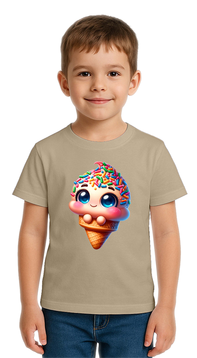 Unisex Dondurma Ice Cream Baskılı Çocuk Tişört pamuklu penye kumaş