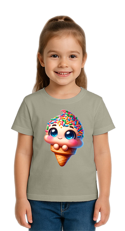 Unisex Dondurma Ice Cream Baskılı Çocuk Tişört pamuklu penye kumaş