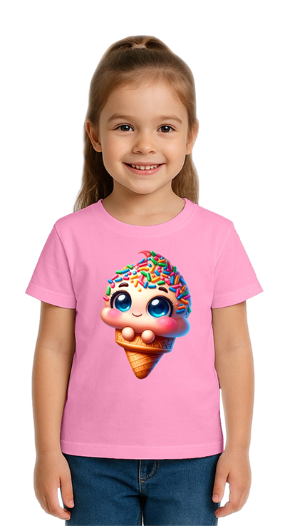 Unisex Dondurma Ice Cream Baskılı Çocuk Tişört pamuklu penye kumaş