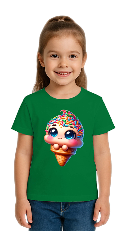 Unisex Dondurma Ice Cream Baskılı Çocuk Tişört pamuklu penye kumaş