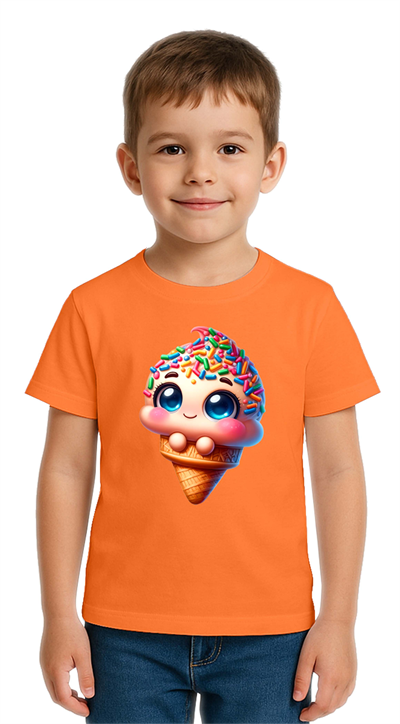 Unisex Dondurma Ice Cream Baskılı Çocuk Tişört pamuklu penye kumaş