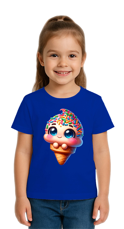 Unisex Dondurma Ice Cream Baskılı Çocuk Tişört pamuklu penye kumaş