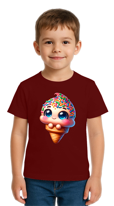Unisex Dondurma Ice Cream Baskılı Çocuk Tişört pamuklu penye kumaş