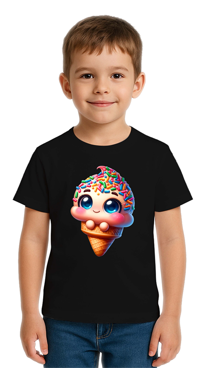 Unisex Dondurma Ice Cream Baskılı Çocuk Tişört pamuklu penye kumaş