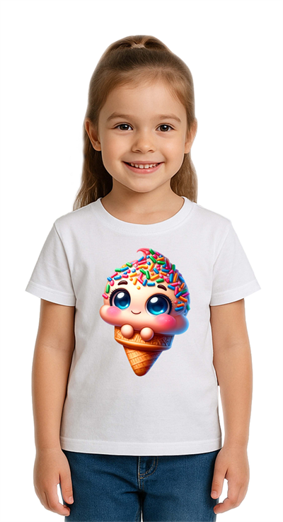 Unisex Dondurma Ice Cream Baskılı Çocuk Tişört pamuklu penye kumaş