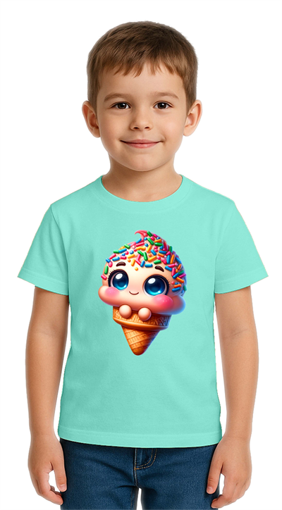 Unisex Dondurma Ice Cream Baskılı Çocuk Tişört pamuklu penye kumaş