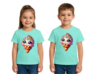 Unisex Dondurma Ice Cream Baskılı Çocuk Tişört pamuklu penye kumaş