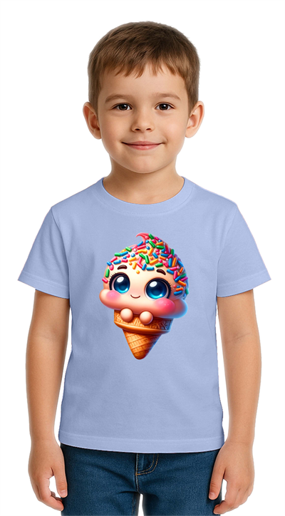 Unisex Dondurma Ice Cream Baskılı Çocuk Tişört pamuklu penye kumaş