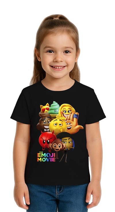 Unisex Emoji baskılı Çocuk Tişört pamuklu penye kumaş