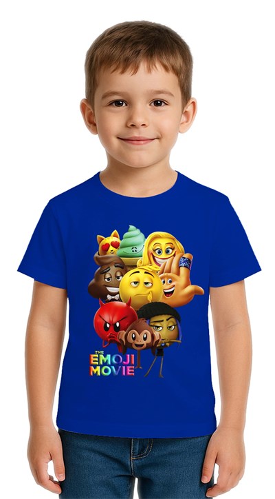 Unisex Emoji baskılı Çocuk Tişört pamuklu penye kumaş