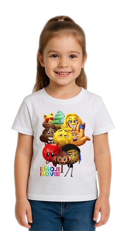 Unisex Emoji baskılı Çocuk Tişört pamuklu penye kumaş