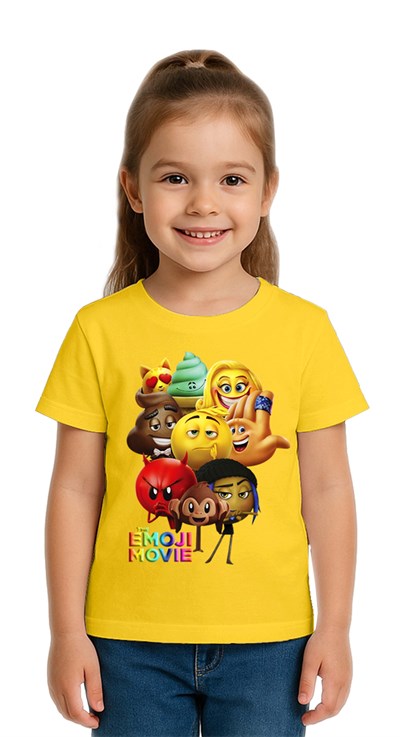 Unisex Emoji baskılı Çocuk Tişört pamuklu penye kumaş