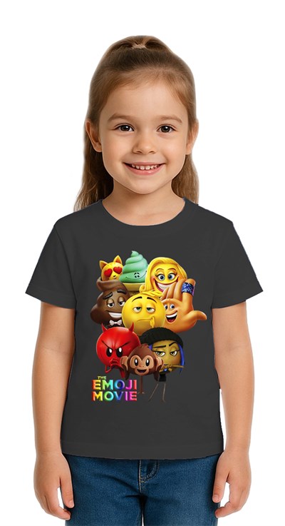Unisex Emoji baskılı Çocuk Tişört pamuklu penye kumaş