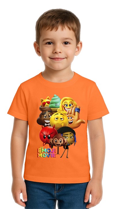 Unisex Emoji baskılı Çocuk Tişört pamuklu penye kumaş