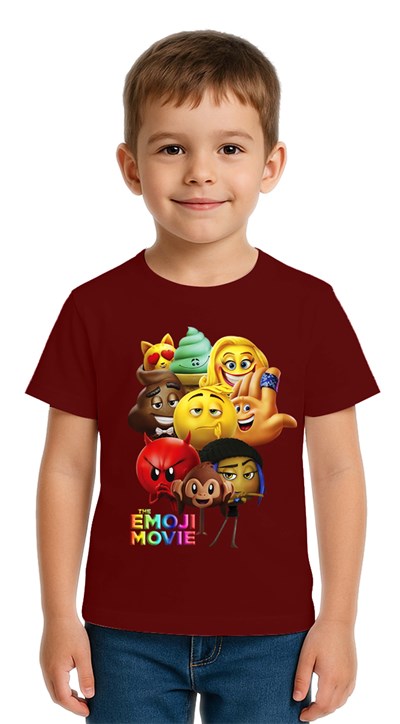 Unisex Emoji baskılı Çocuk Tişört pamuklu penye kumaş