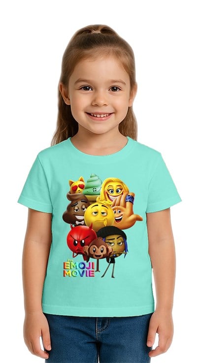 Unisex Emoji baskılı Çocuk Tişört pamuklu penye kumaş