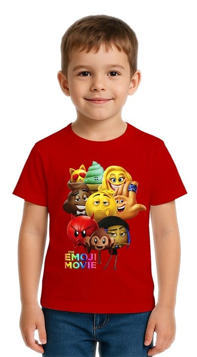 Unisex Emoji baskılı Çocuk Tişört pamuklu penye kumaş