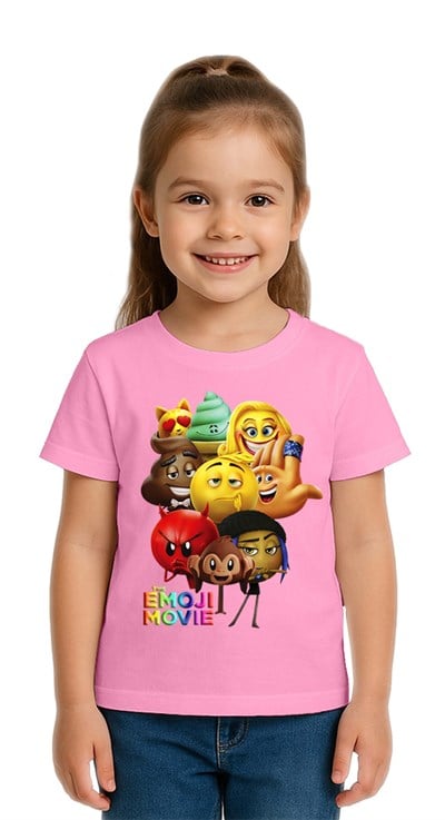 Unisex Emoji baskılı Çocuk Tişört pamuklu penye kumaş
