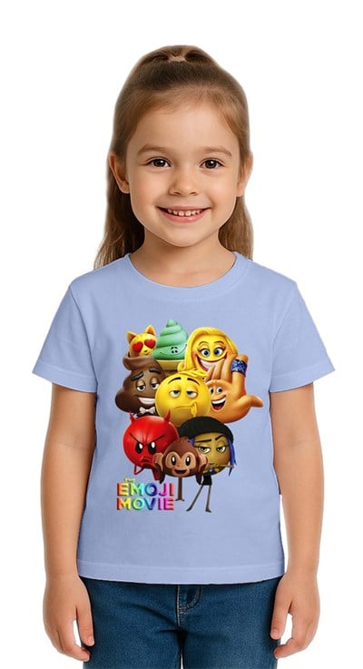 Unisex Emoji baskılı Çocuk Tişört pamuklu penye kumaş