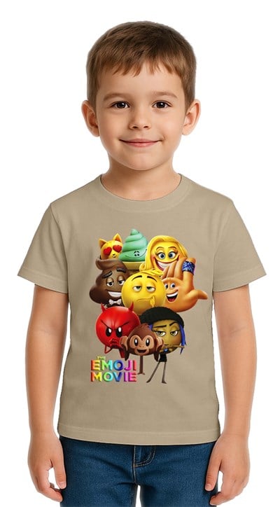Unisex Emoji baskılı Çocuk Tişört pamuklu penye kumaş