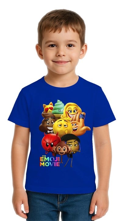 Unisex Emoji baskılı Çocuk Tişört pamuklu penye kumaş