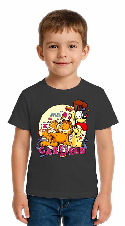 Unisex Garfıeld Baskılı Çocuk Tişört pamuklu penye kumaş