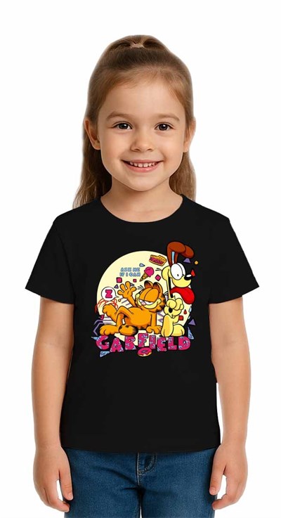 Unisex Garfıeld Baskılı Çocuk Tişört pamuklu penye kumaş