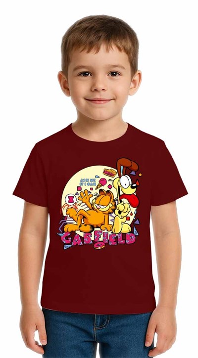 Unisex Garfıeld Baskılı Çocuk Tişört pamuklu penye kumaş