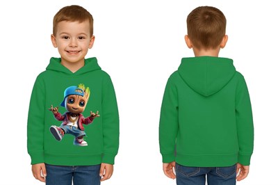 Unisex Groot Baskılı Çocuk Swaetshirt Kapüşonlu 3 İplik Şardonlu