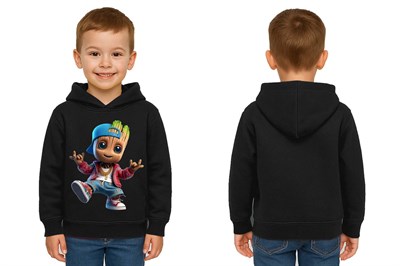 Unisex Groot Baskılı Çocuk Swaetshirt Kapüşonlu 3 İplik Şardonlu