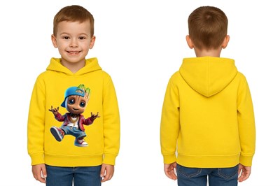 Unisex Groot Baskılı Çocuk Swaetshirt Kapüşonlu 3 İplik Şardonlu