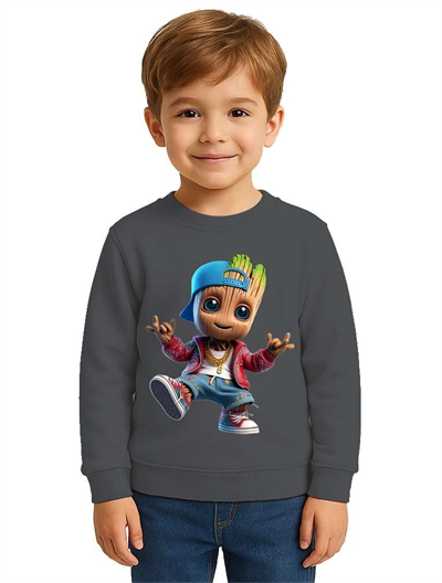 Unisex Groot Baskılı Çocuk Swaetshirt 3 İplik Şardonlu