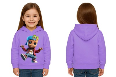 Unisex Groot Baskılı Çocuk Swaetshirt Kapüşonlu 3 İplik Şardonlu