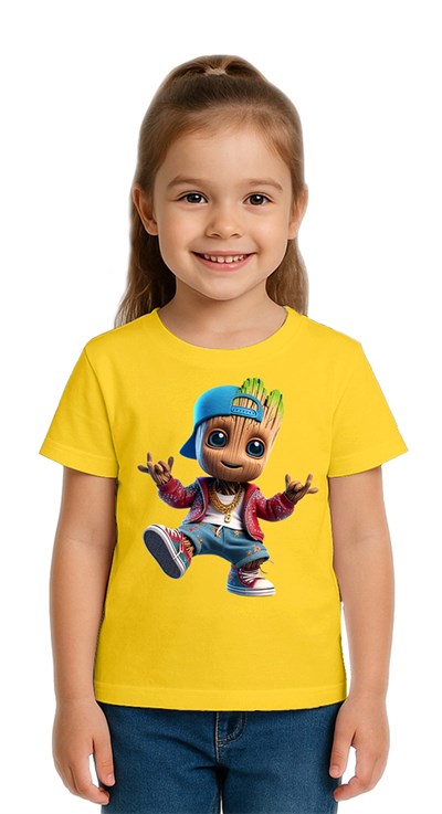 Unisex Groot Baskılı Çocuk Tişört pamuklu penye kumaş