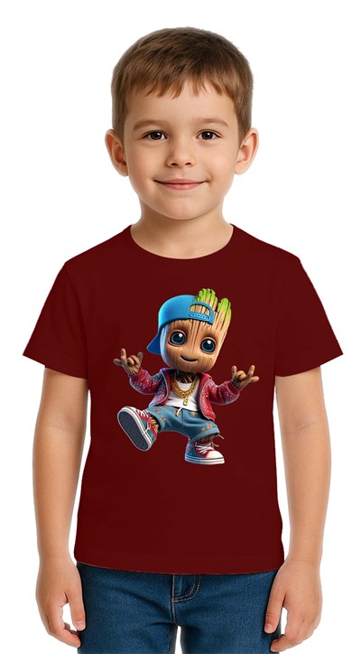 Unisex Groot Baskılı Çocuk Tişört pamuklu penye kumaş