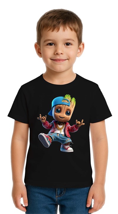 Unisex Groot Baskılı Çocuk Tişört pamuklu penye kumaş
