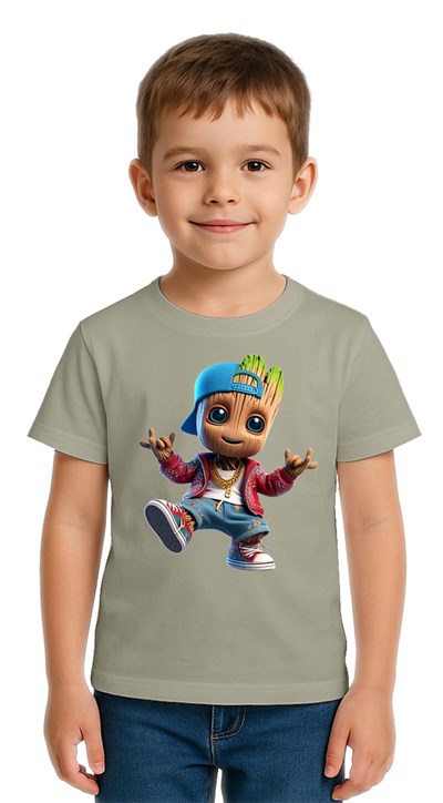 Unisex Groot Baskılı Çocuk Tişört pamuklu penye kumaş