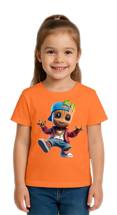 Unisex Groot Baskılı Çocuk Tişört pamuklu penye kumaş