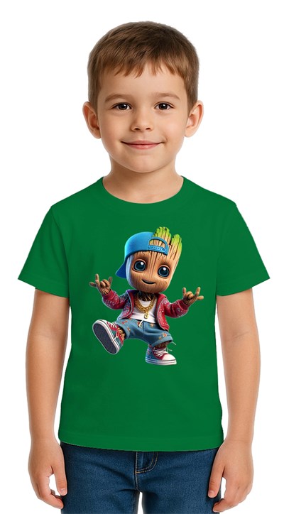 Unisex Groot Baskılı Çocuk Tişört pamuklu penye kumaş