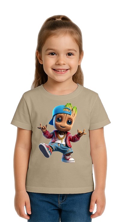 Unisex Groot Baskılı Çocuk Tişört pamuklu penye kumaş